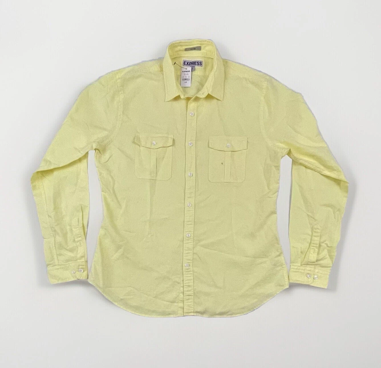 Express Button Shirt Mens Large Linen Blend 16 - 16.5 Yellow Casual NWT