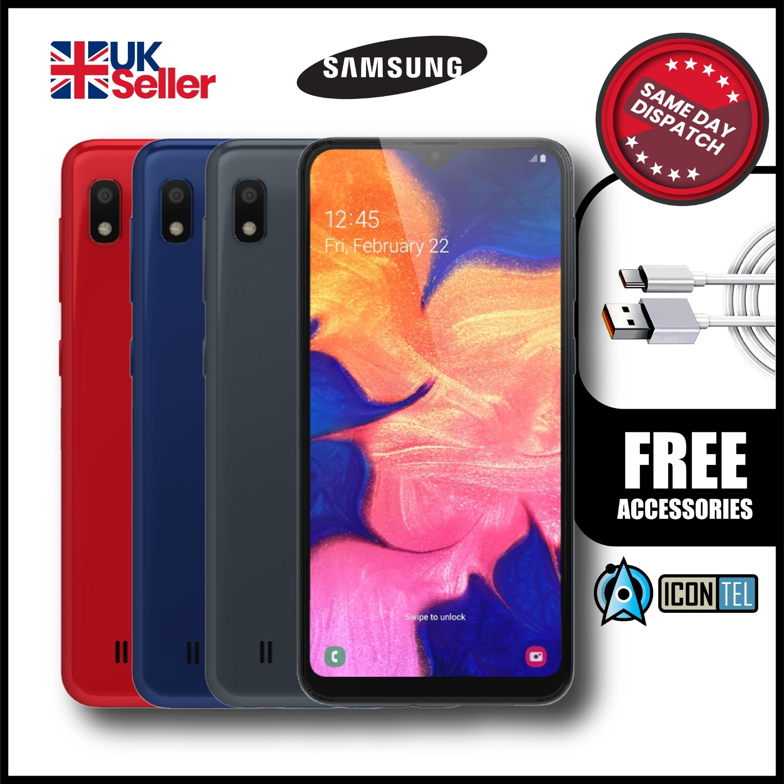 Samsung Galaxy A10 Dual SIM 32GB Unlocked Black Blue Red Smart Phone 4G