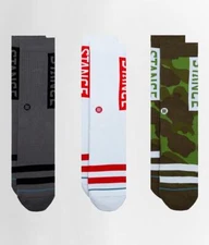 Stance Men's L 9-13  Crew Socks Athletic Ribbed OG Camo White 3 Pair Pack