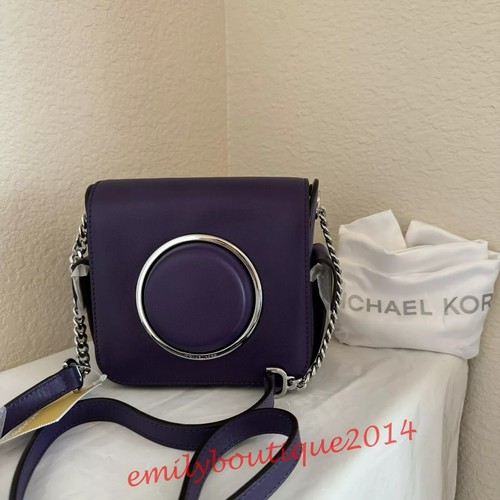 NWT Michael Kors Scout Collection Molded Camera Crossbody Bag Iris Leather - Picture 3 of 10