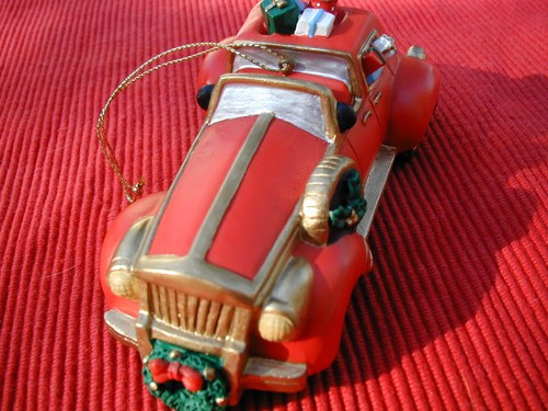 RARE NEW SANTA'S LARGE WOOD ANTIQUE MODEL RED CAR CHRISTMAS ORNAMENT 5" - Picture 7 of 9