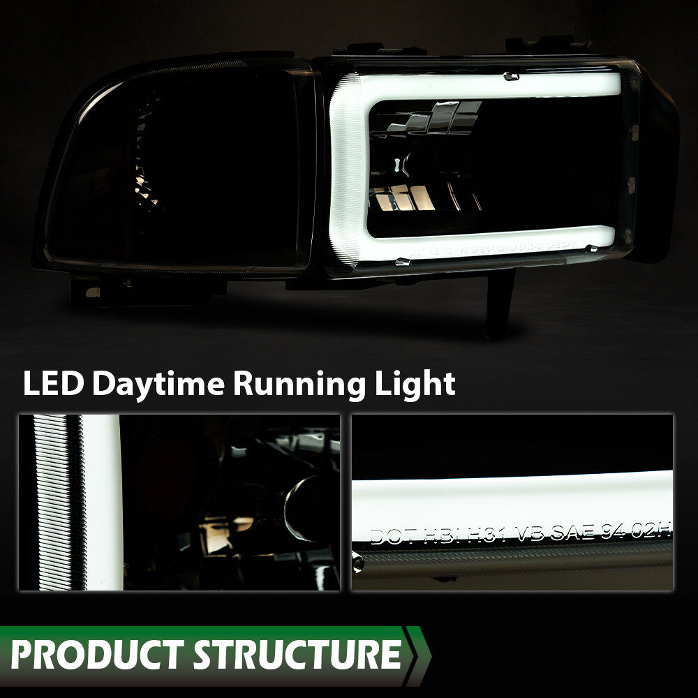 Aazon.co: AUTOWIKI LED DRL Headlights For 94-02 DODGE Ra 1500/2500/3500/4000 (NON SPORT) Pair - Foto 4