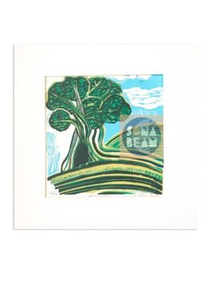 eiche linoldruck, Reduktionsdruck, Originalkunst, Landschaft, Baumkunst, 