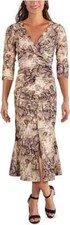GUESS Printed Venezia Mesh Ruched Midi Dress Color White Multi Size 6