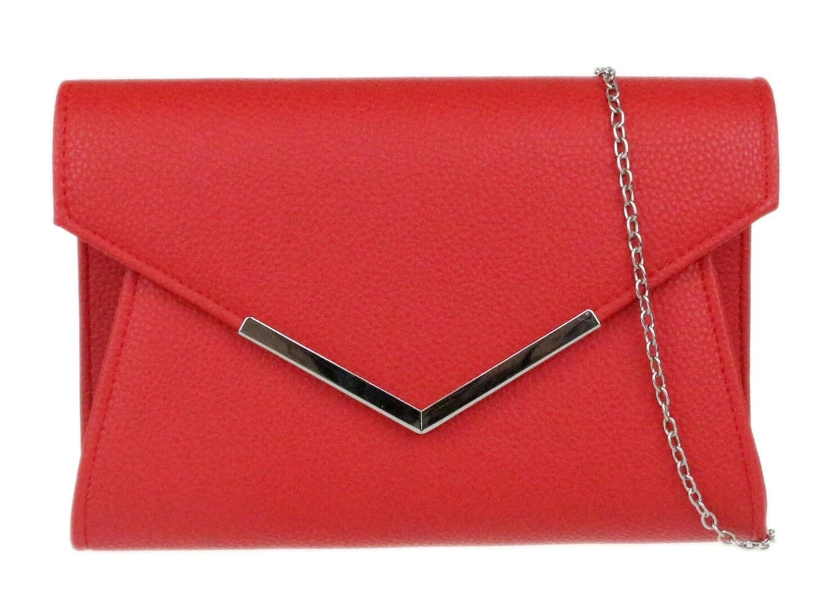 Plain Faux Leather Clutch Bag Small Metallic Frame Envelope