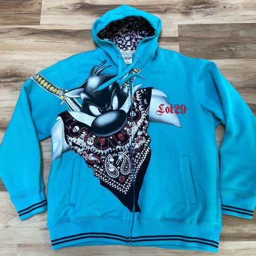 Cat Size XL Full Zip Jacket Hoodie Blue 