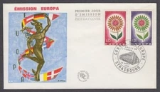 FRANCE 1964 EUROPA CEPT SET ON FDC MERCURY AND RIBBON OF FLAGS CACHET(ID:D14048)