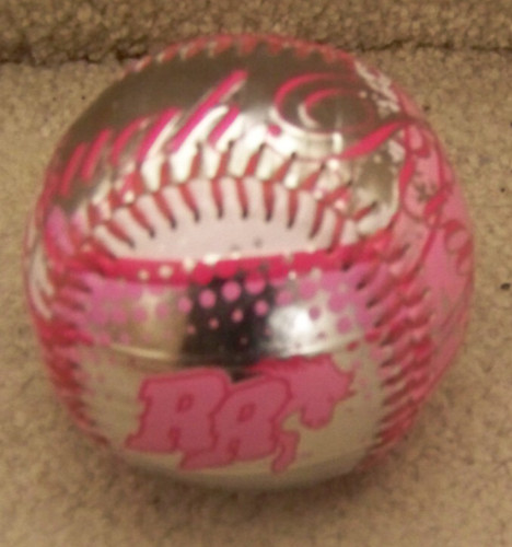 Texas Rangers MiLB team RoughRiders baseball ball pink & silver MLB c46428