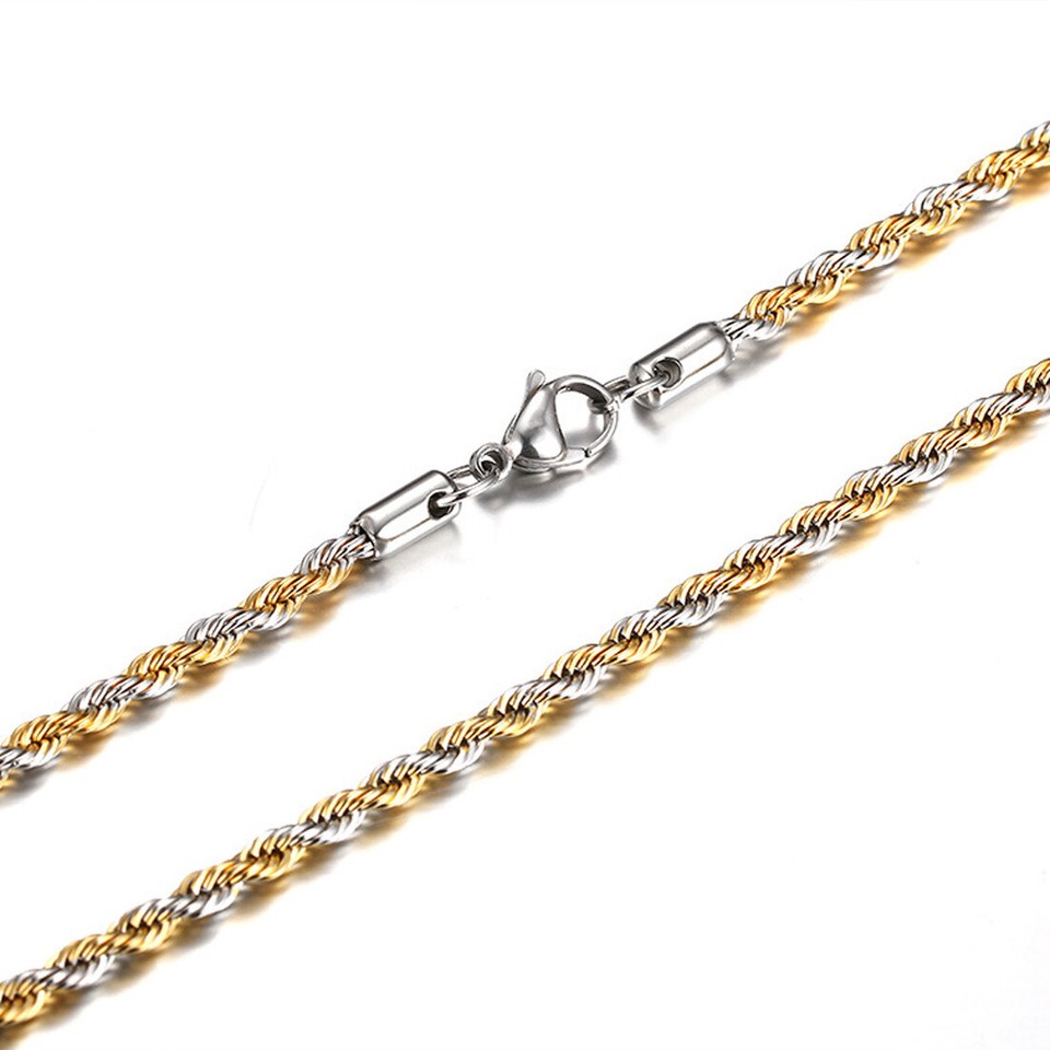 4mm 51cm Women Men's Silver Gold Stainless Steel Rope Chain Necklace ...