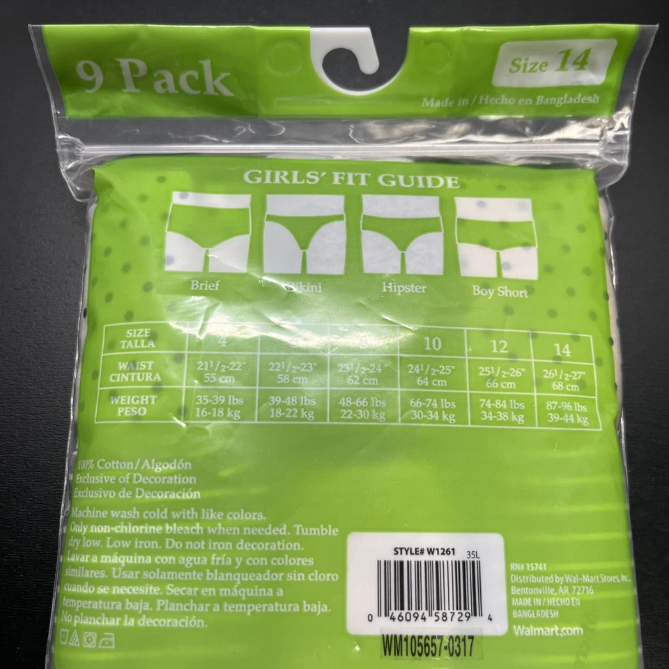 Трусики для девочек Faded Glory упаковка 9 шт. разные размеры 14 НОВЫЕ (сердца в горошек) - Изображение 4 из 4