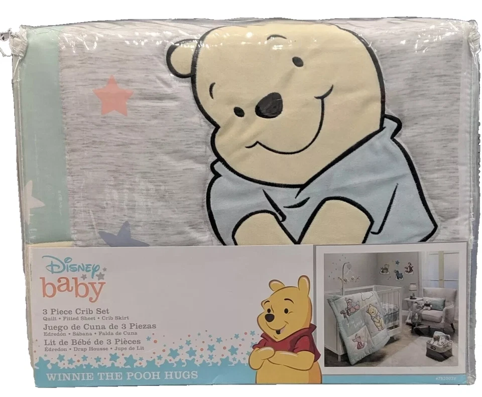 ¡Nuevo!¡GUAU! Juego de ropa de cama para cuna Winnie The Pooh Hugs de 3 piezas Bedtime Originals Foto 2 de 4