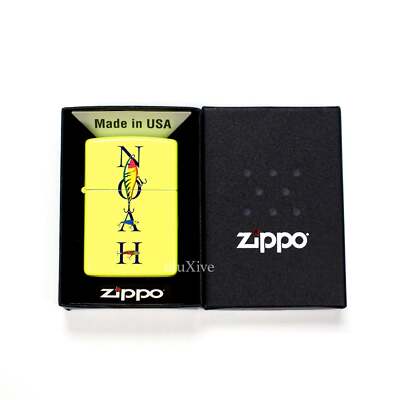 NWT Noah NY Neon Yellow Fishing Lure Logo Print Zippo Lighter SS18 