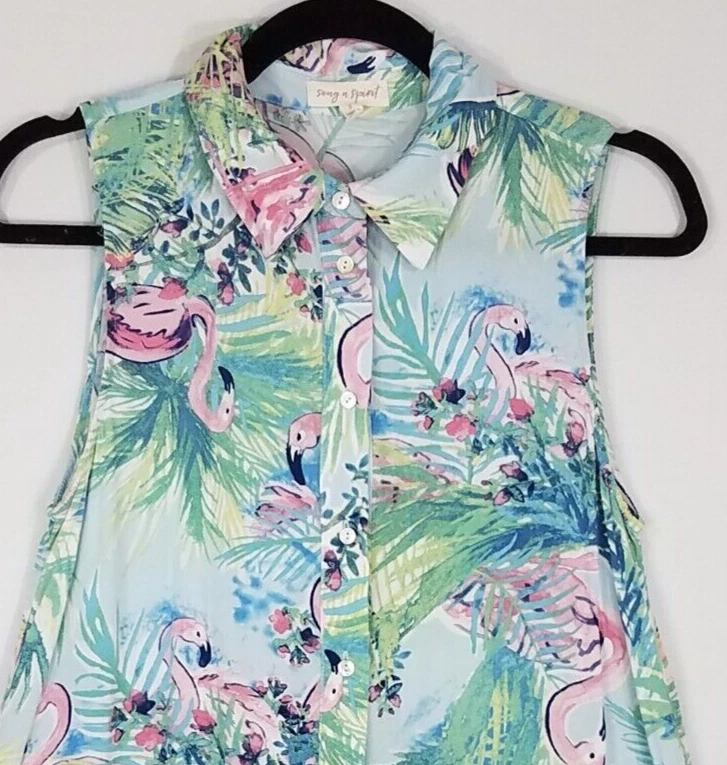 Vestido Camisa Song n Spirit S Flamenco Tropical Colorido Abotonado Línea A Acampanado Foto 2 de 4