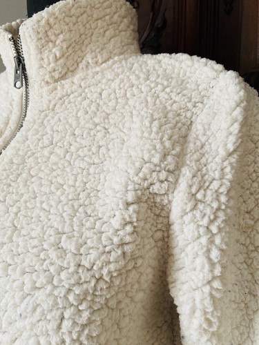 Abercrombie & Fitch Cream Ivory Sherpa Sweater Womens Quarter Zip Pullover Small - Picture 5 of 7