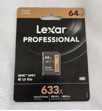 Lexar Professional 633 X 64GB SDXC UHS-1 95 MB/s Read 45 MB/s Write Speeds NEW