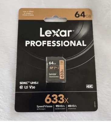 Lexar Professional 633 X 64GB SDXC UHS-1 95 MB/s Read 45 MB/s Write Speeds NEW