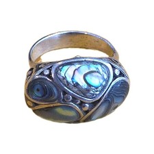 Beautiful Sterling Silver Abalone Oval Ring Size 8