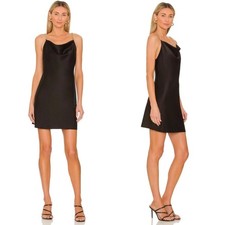 Alice + Olivia Harmony Chain-trimmed Satin Drapey Slip Black Mini Dress sz 8
