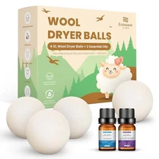 Wool Dryer Balls – 4XL Pack + 2 Essential Oils – 100% Pure New Zealand Wool... 