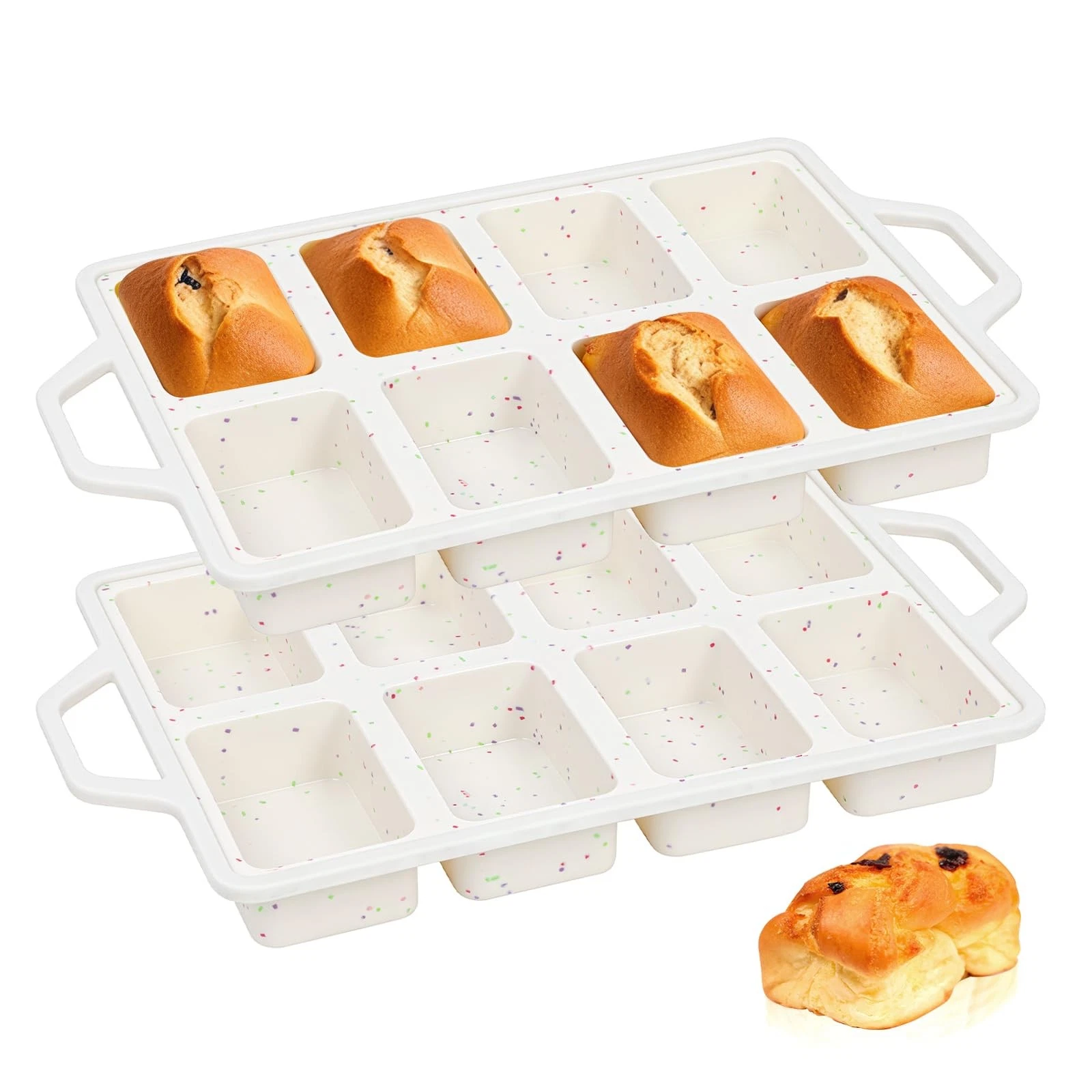 Silicone Mini Loaf Pans with Metal Reinforced Frame-2 Pack, Non-stick Silicon...