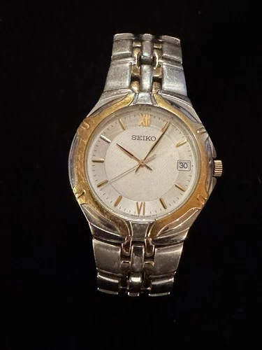 Seiko Watch Men 37mm Silver Dial Two Tone Date Round 7N42-6C10,Quartz..Running