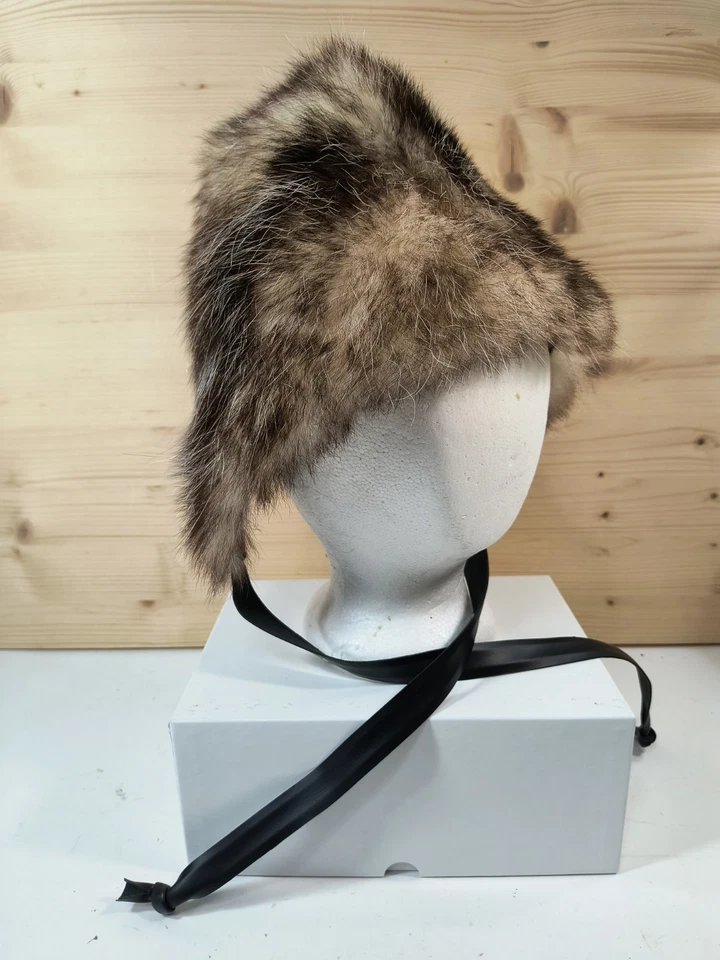 vintage Fox Fur Hat Black liner & pleather ties size S/M or 21 1/2" Lord &Taylor - Image 3 of 4