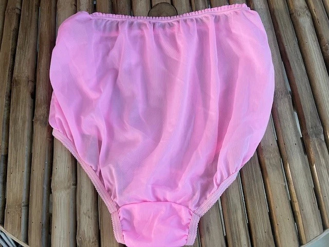VINTAGE NEON PINK SILKY NYLON GRANNY PANTIES Mushroom Gusset sz L - Image 2 of 2