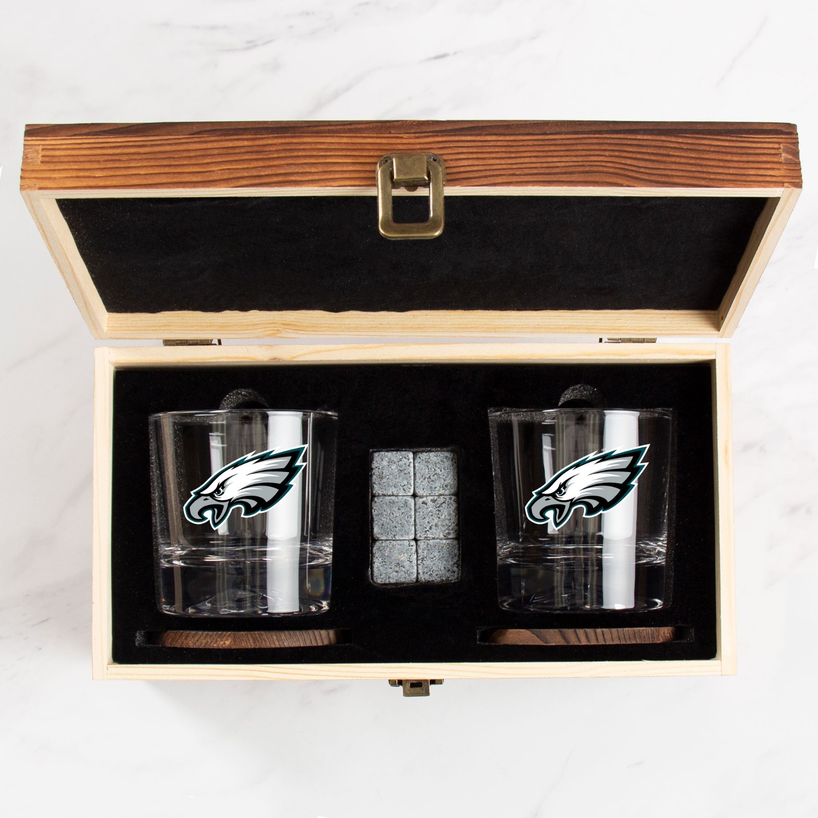 Philadelphia Eagles - Full Color Logo Whiskey Tumbler Gift Set in Rustic WoodBox