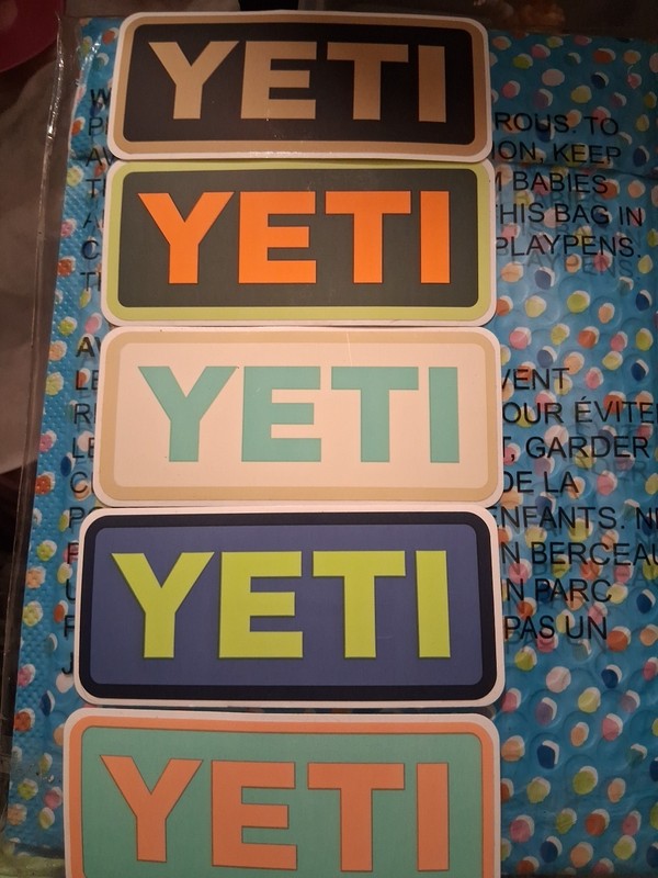 5 Dif Yeti Cooler Stickers 4x2” Multicolor Fridge Mirror Locker Advertising NEW