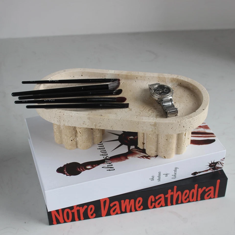 Natural Travertine Marble Oval Tray with 2 Legs, 10" Vanity Decorative Tray f... - Image 3 of 4