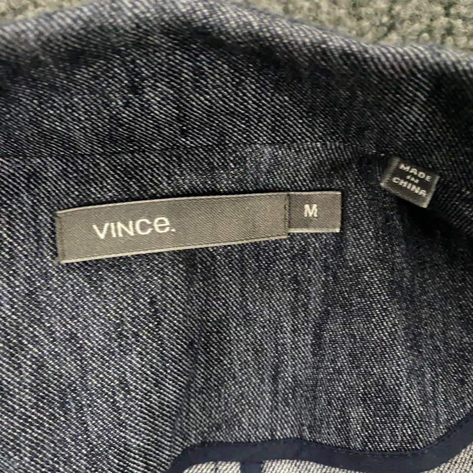Blazer Vince Masculino Médio Algodão Linho Denim Chambray Azul Jaqueta Não Estruturada - Imagem 3 de 4