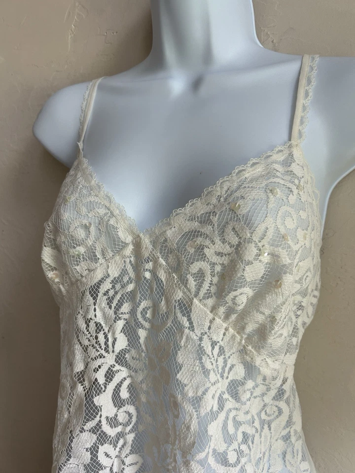 Camiseta sin mangas vintage Victoria's Secret etiqueta dorada encaje transparente cami L delicada coqueta hada Foto 2 de 4