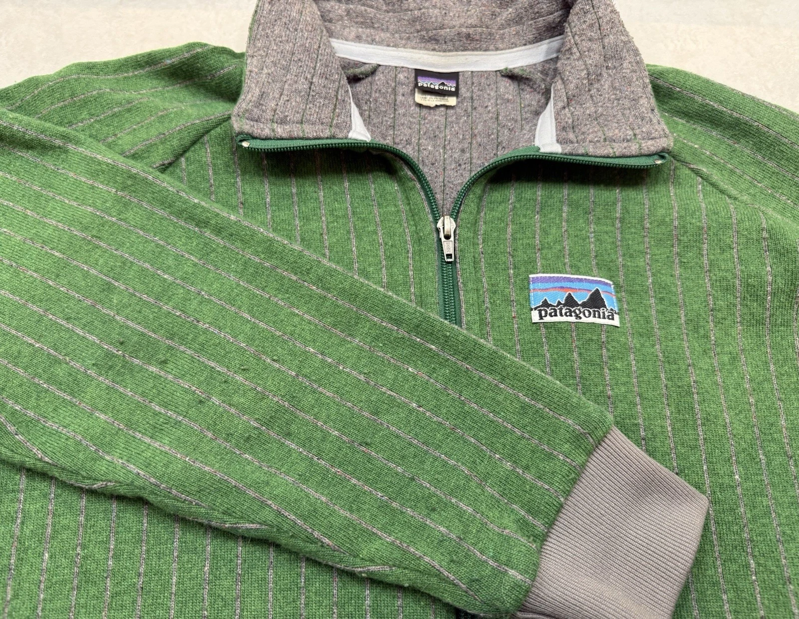 VINTAGE Patagonia Jacket Mens Medium Green Quilt Again Wool Blend USA Made Retro image 3