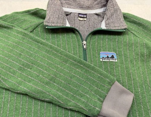 VINTAGE Patagonia Jacket Mens Medium Green Quilt Again Wool Blend USA Made Retro image 3