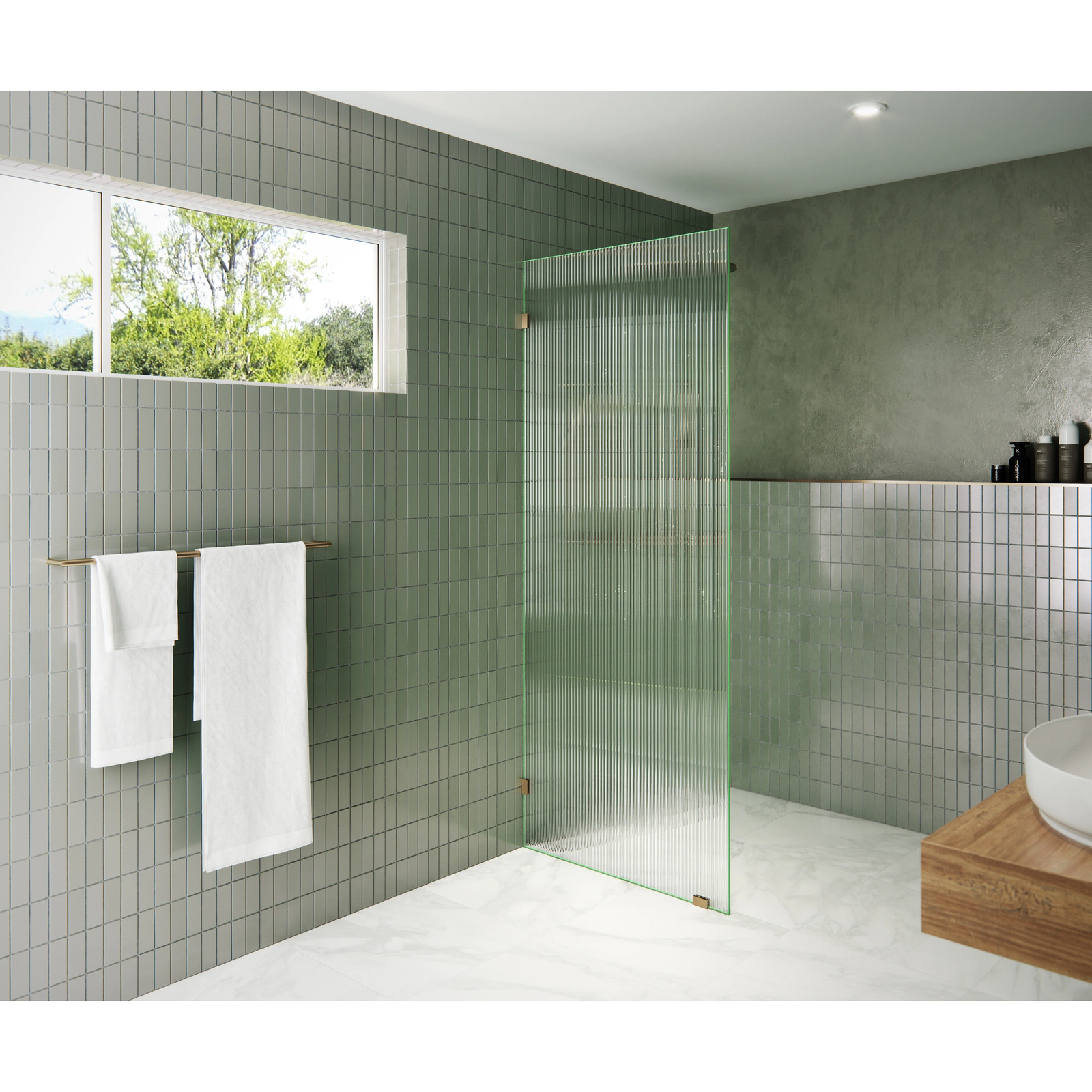 32-Inch Frameless Glass Shower Door in Brushed Bronze - Single Panel by Glass Warehouse