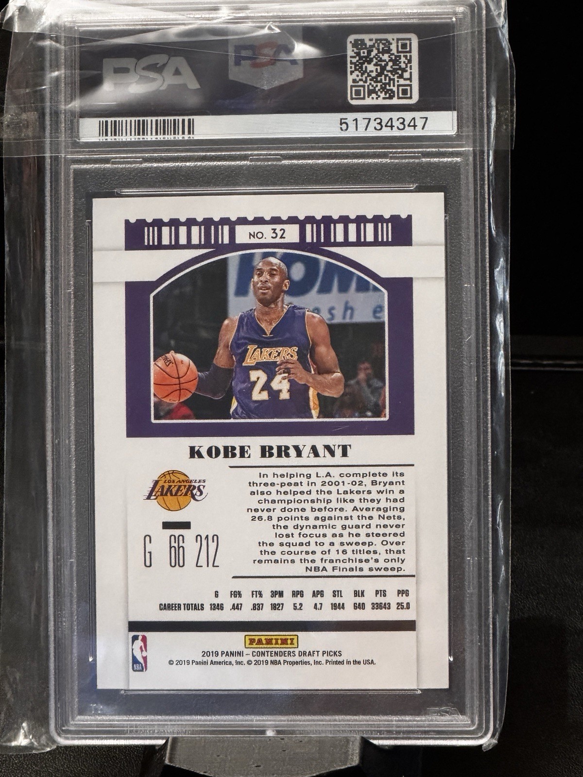 2019-20 Panini Contenders Draft Picks Season Ticket Kobe Bryant #32 view 3