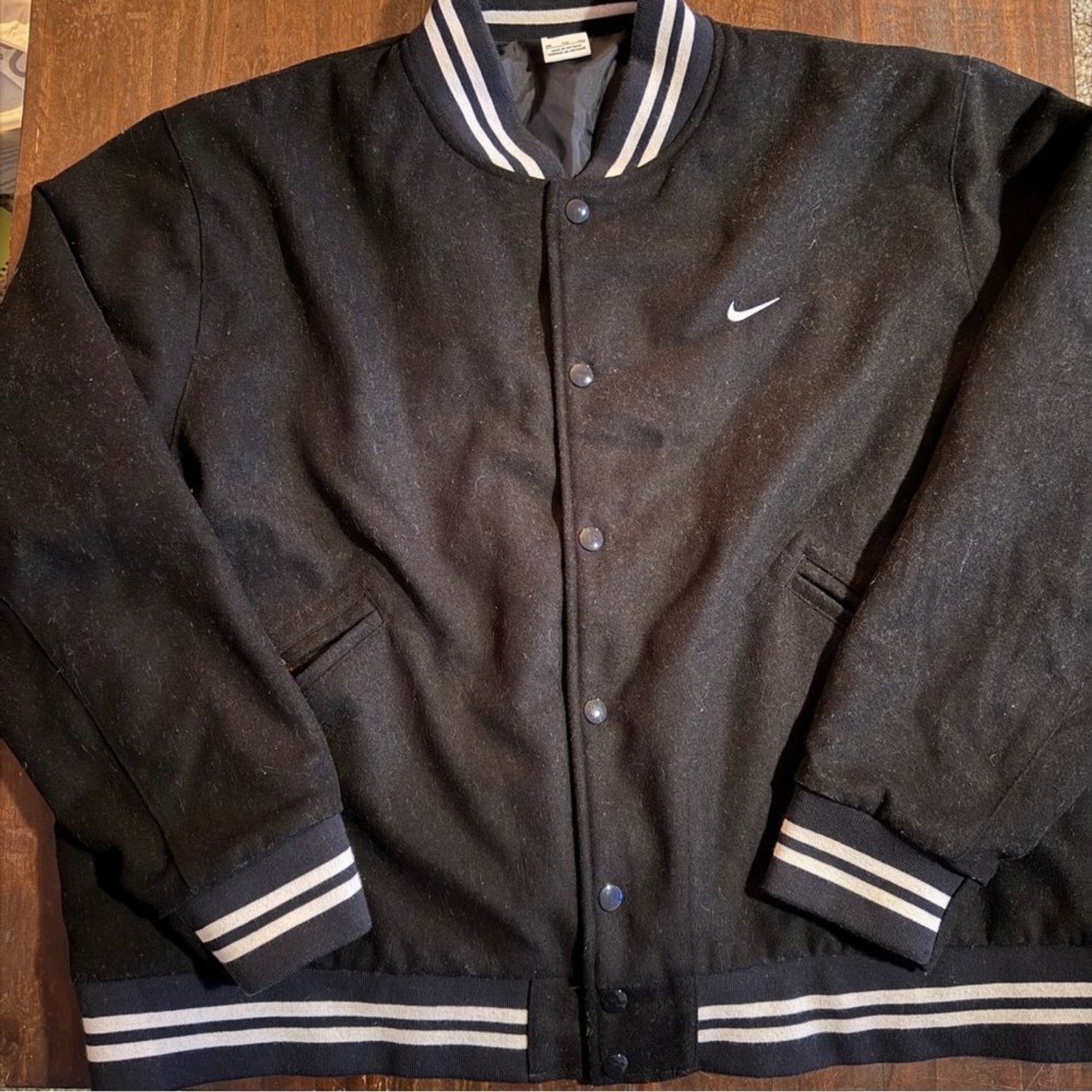 NIKE UniSex Authentics Black Wool Varsity Bomber Jacket - Size XXL image 5