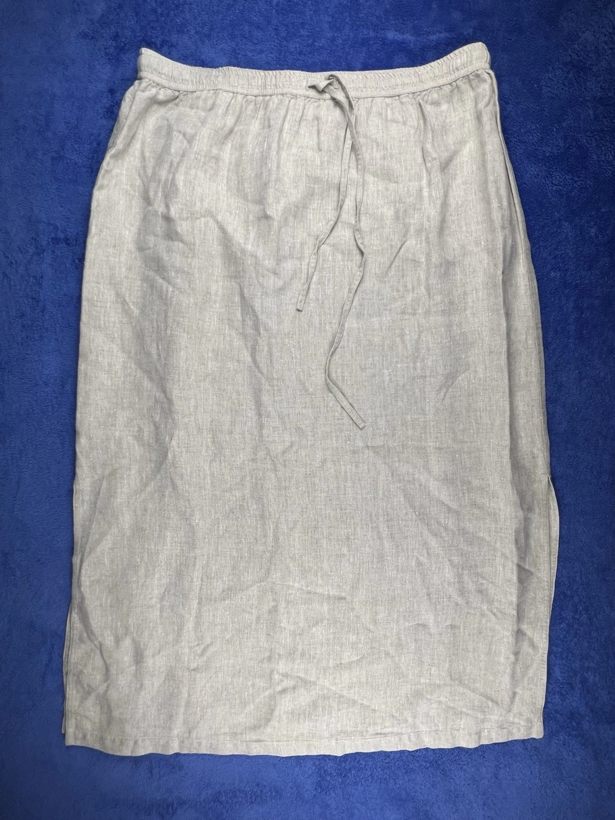 Jones New York 100% Linen Skirt 2X Plus Beige Neutral Split Natural Pull On Maxi