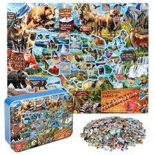 100 Piece National Parks Map Puzzle Ages 4-8 Educational Jigsaw in Metal Box