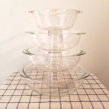 Vintage 4pc PYREX 022- 026 Clr Glass Nesting Casserole Bowls 1qt, 1.5qt, 2qt,3qt