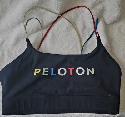 Peloton Cadent Strappy Sports Bra Multicolor Straps Logo Spellout Black Medium