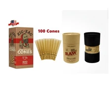 zig zag 1 1/4 size unbleached cone(100PK)+raw 1 1/4 size six 6 cone shooter