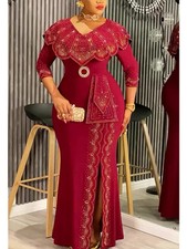 African Slim Fit Rhinestone Dress Evening Gown Plus Size Africa Party Dress