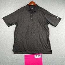 FootJoy Polo Shirt Large Black Floral Print Performance Stretch Golf Mens