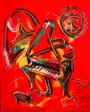 RED JAZZ   MODERN ABSTRACT   ORIGINAL impasto OIL PAINTING FF