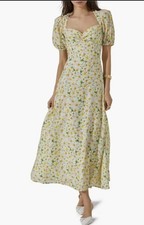 New $109 ASTR the Label XS Yellow Floral Puff Sleeve Midi Dress