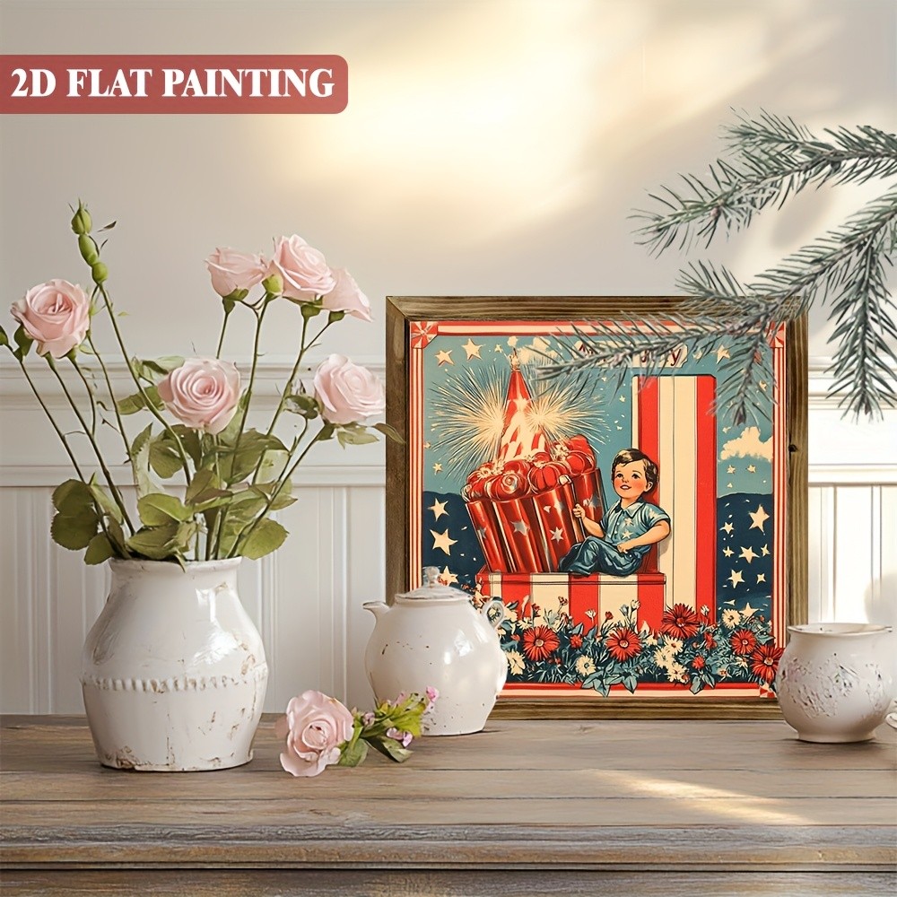 как выглядит 2D Vintage 4th of July Wood Sign Independence Day Gift Wall Decor for Home Cafe фото