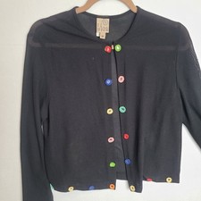 Vintage f.l.malik Black Long Sleeve Cardigan Size M Multicolored Accents