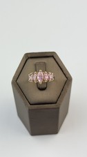 CZ Pink 9ct Gold Ring , Vintage And Hallmarked Size P , Yellow Gold