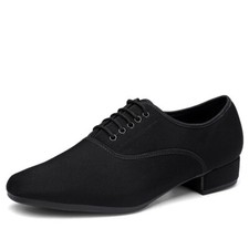 Uomo Scarpe da Ballo Latino Valzer Tango Tacco Basso Traspirante Morbida Nera